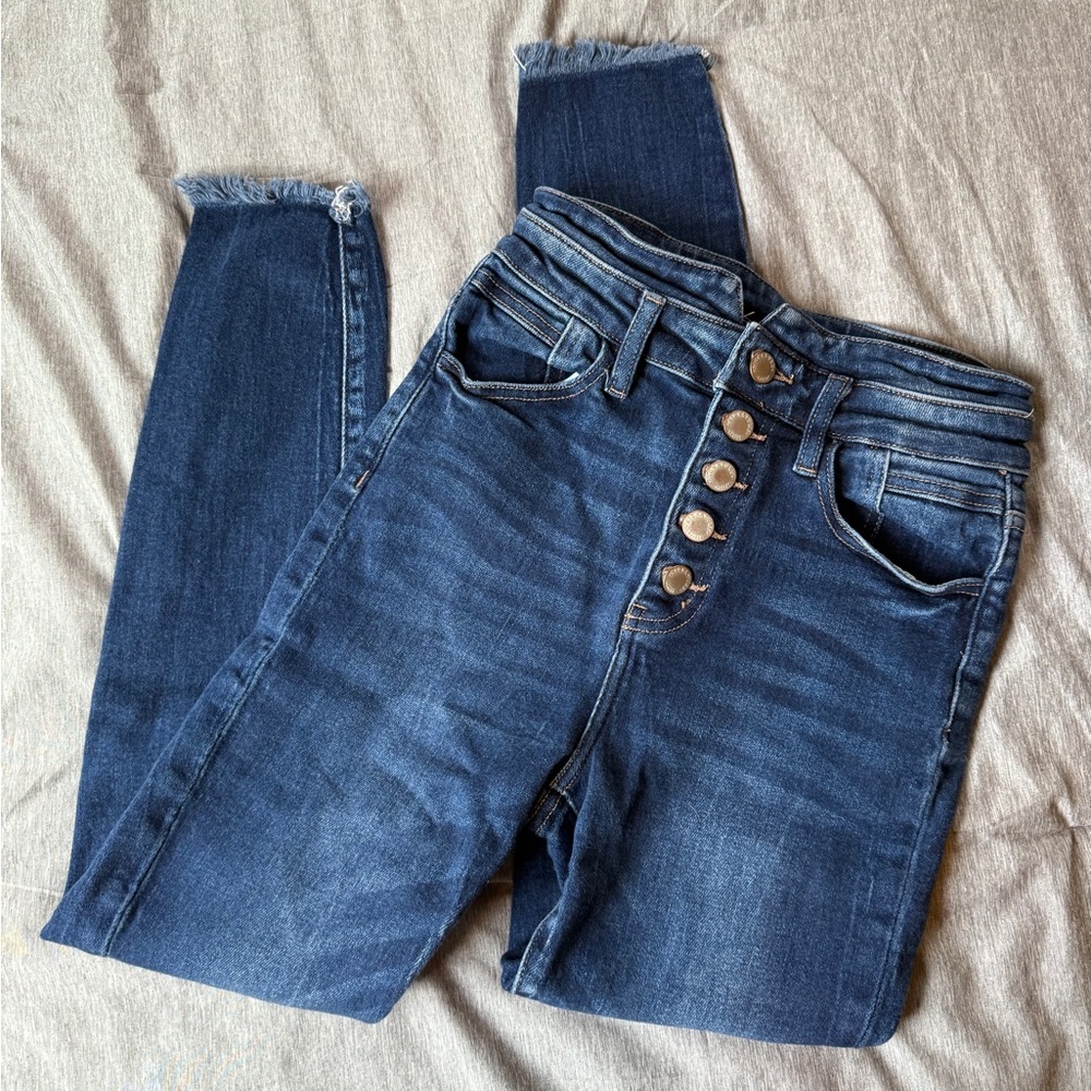 KanCan High Rise Dark Blue Button-Fly Jeans